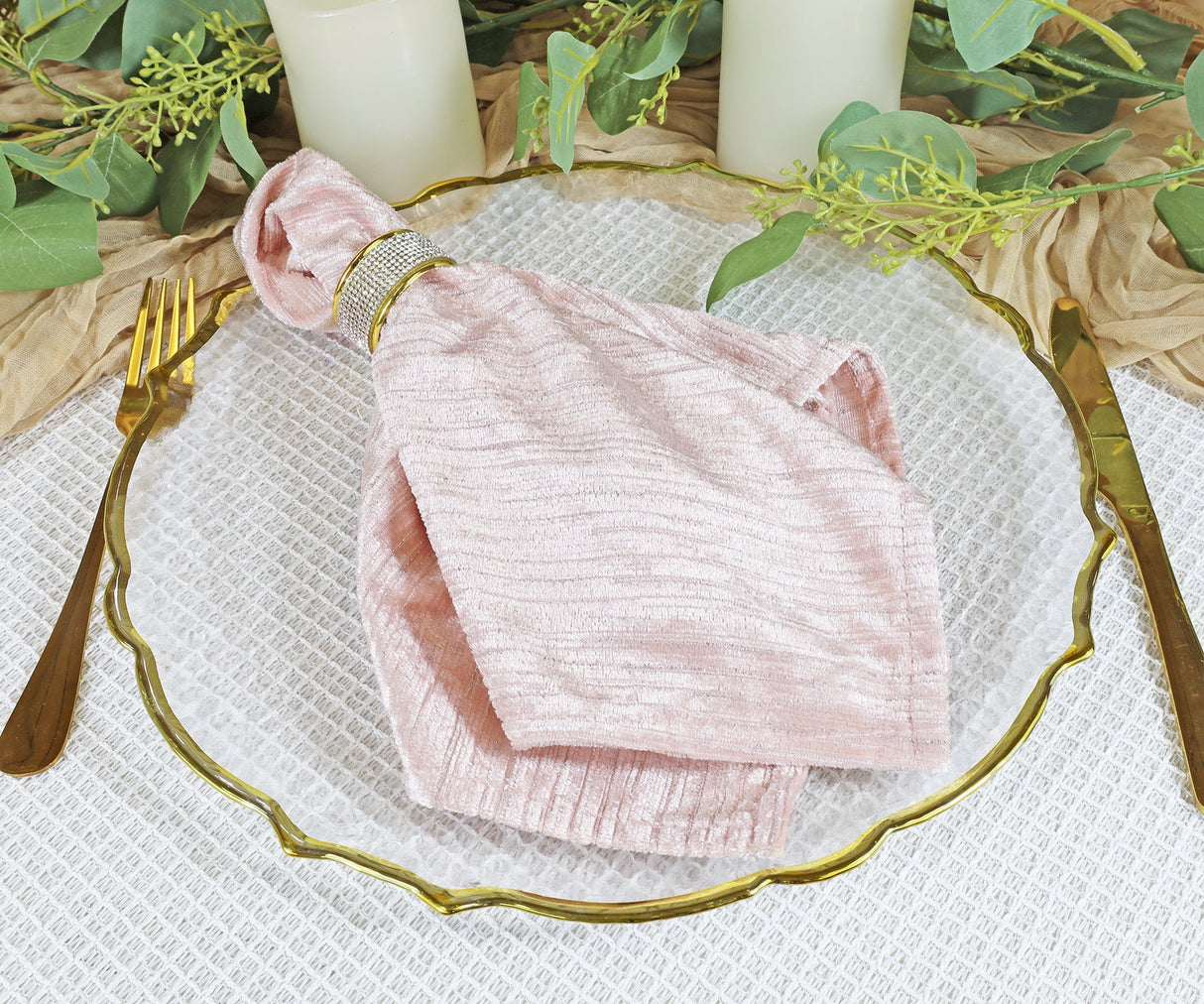 Cloth Dinner Napkins Chenille Shimmer Metallic Jacquard Velvet 20x20 Blush Pink/Rose Gold