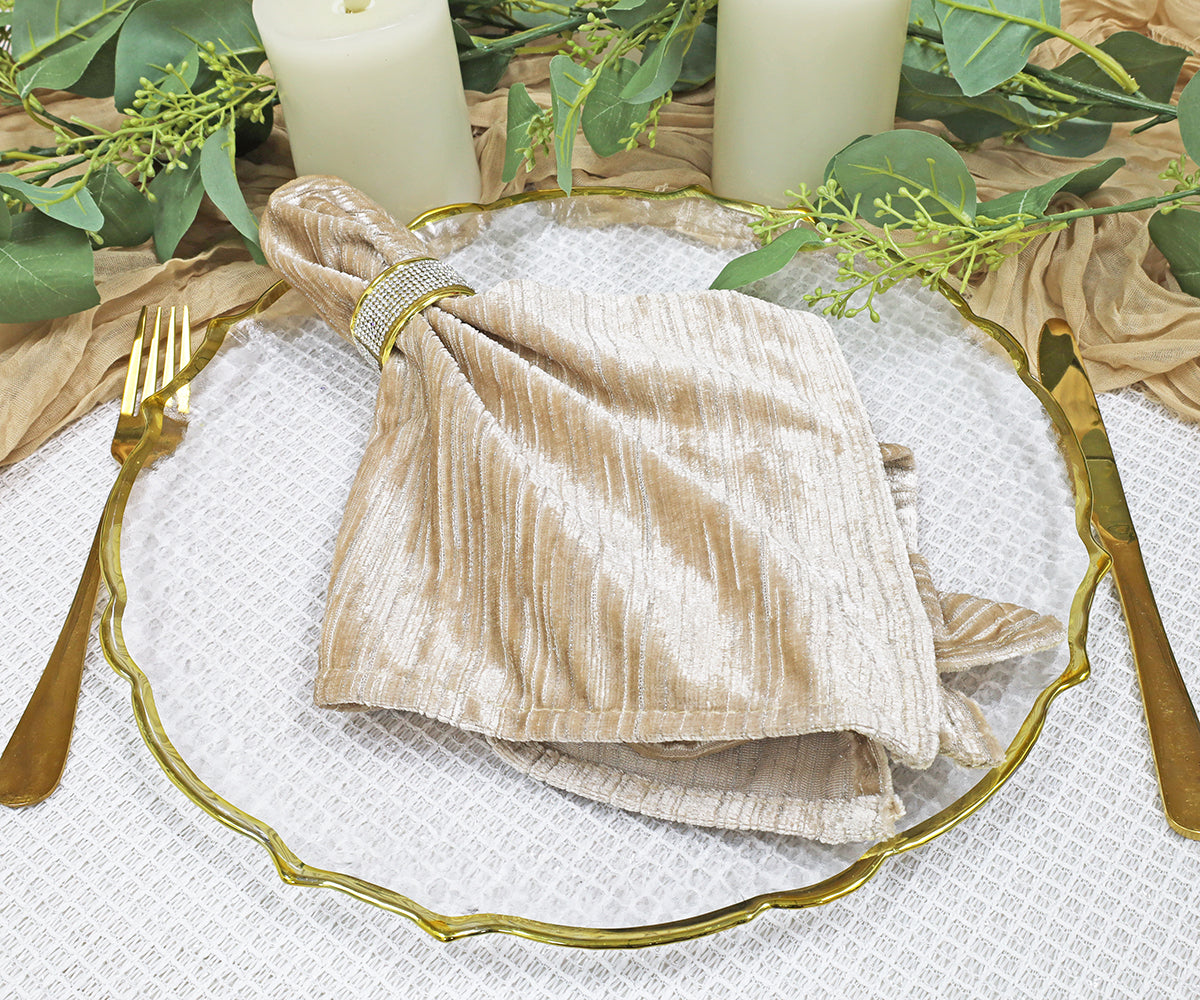 Cloth Dinner Napkins Chenille Shimmer Metallic Jacquard Velvet 20x20 Champagne