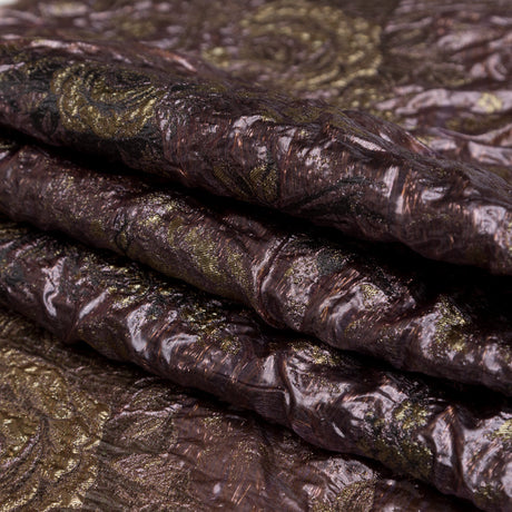 Metallic Mauve Wine and Golden Egg Floral Luxury Double Layer Organza Brocade