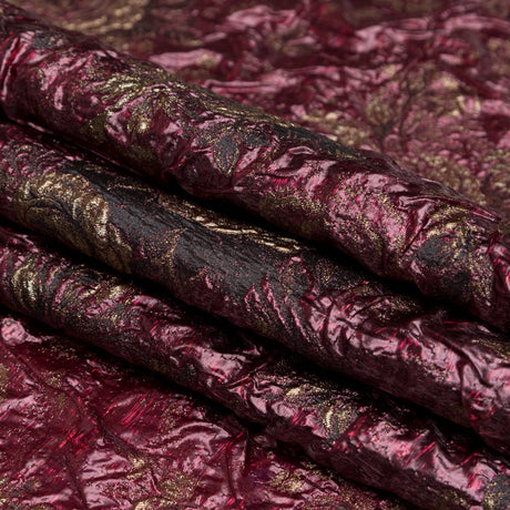 Metallic Raspberry Radiance and Bright Gold Floral Luxury Double Layer Organza Brocade