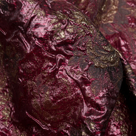 Metallic Raspberry Radiance and Bright Gold Floral Luxury Double Layer Organza Brocade