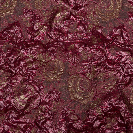 Metallic Raspberry Radiance and Bright Gold Floral Luxury Double Layer Organza Brocade