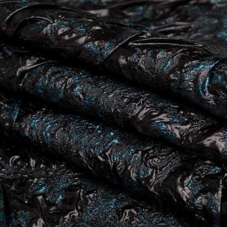 Metallic Gibraltar Sea and Black Floral Luxury Double Layer Organza Brocade