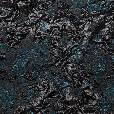 Metallic Gibraltar Sea and Black Floral Luxury Double Layer Organza Brocade