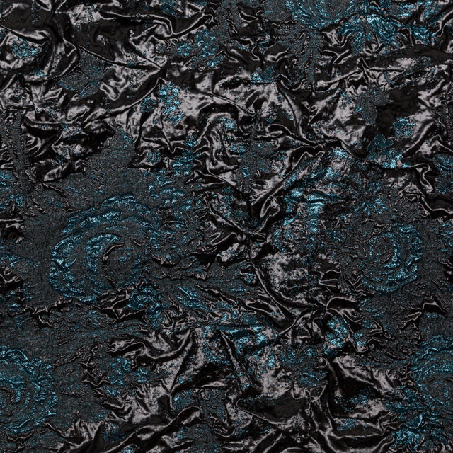 Metallic Gibraltar Sea and Black Floral Luxury Double Layer Organza Brocade