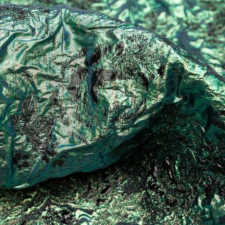 Metallic Verdant Green and Black Floral Luxury Double Layer Organza Brocade