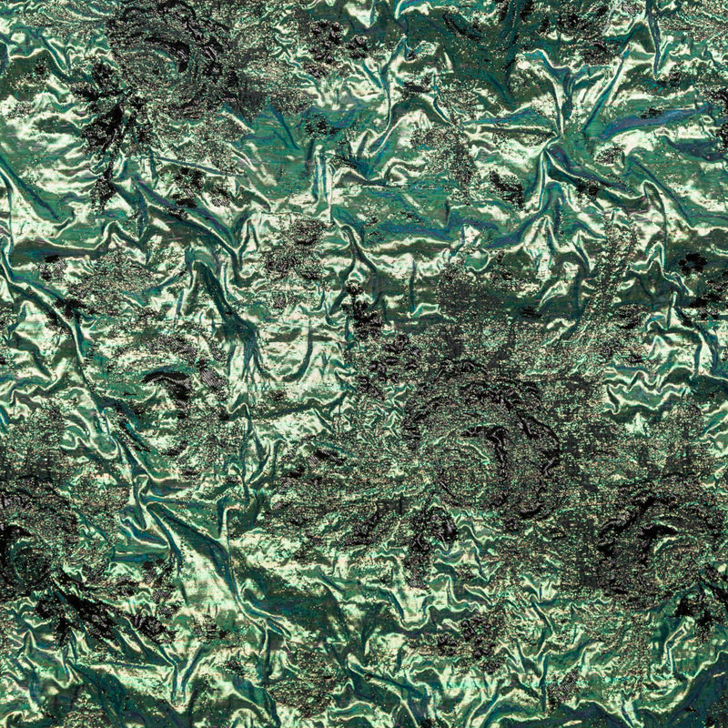 Metallic Verdant Green and Black Floral Luxury Double Layer Organza Brocade