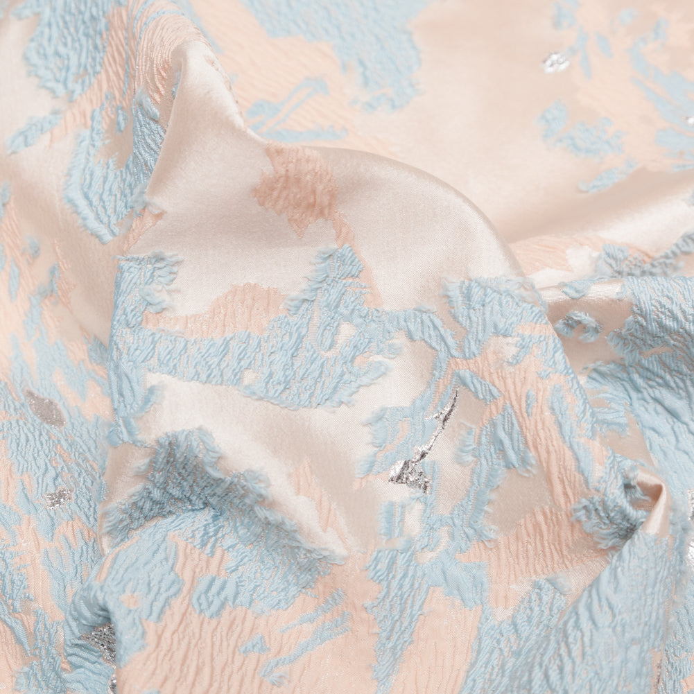 Pearl Blue, Cream Puff, and Metallic Silver Abstract Luxury Brocade