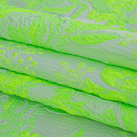 Neon Green Gecko and Frost Foliage Luxury Brocade