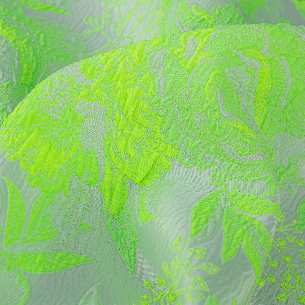 Neon Green Gecko and Frost Foliage Luxury Brocade