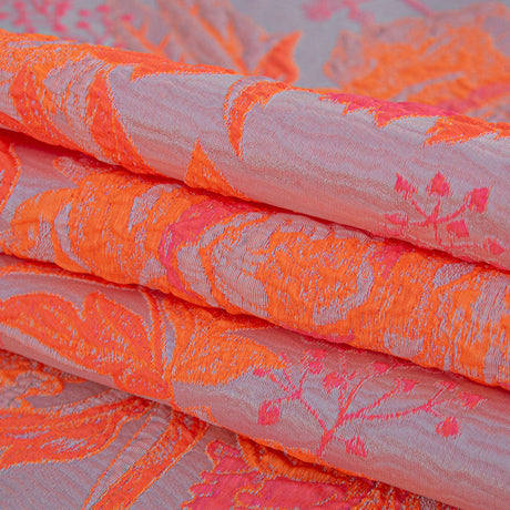 Neon Shocking Orange and Rose Water Foliage Luxury Brocade