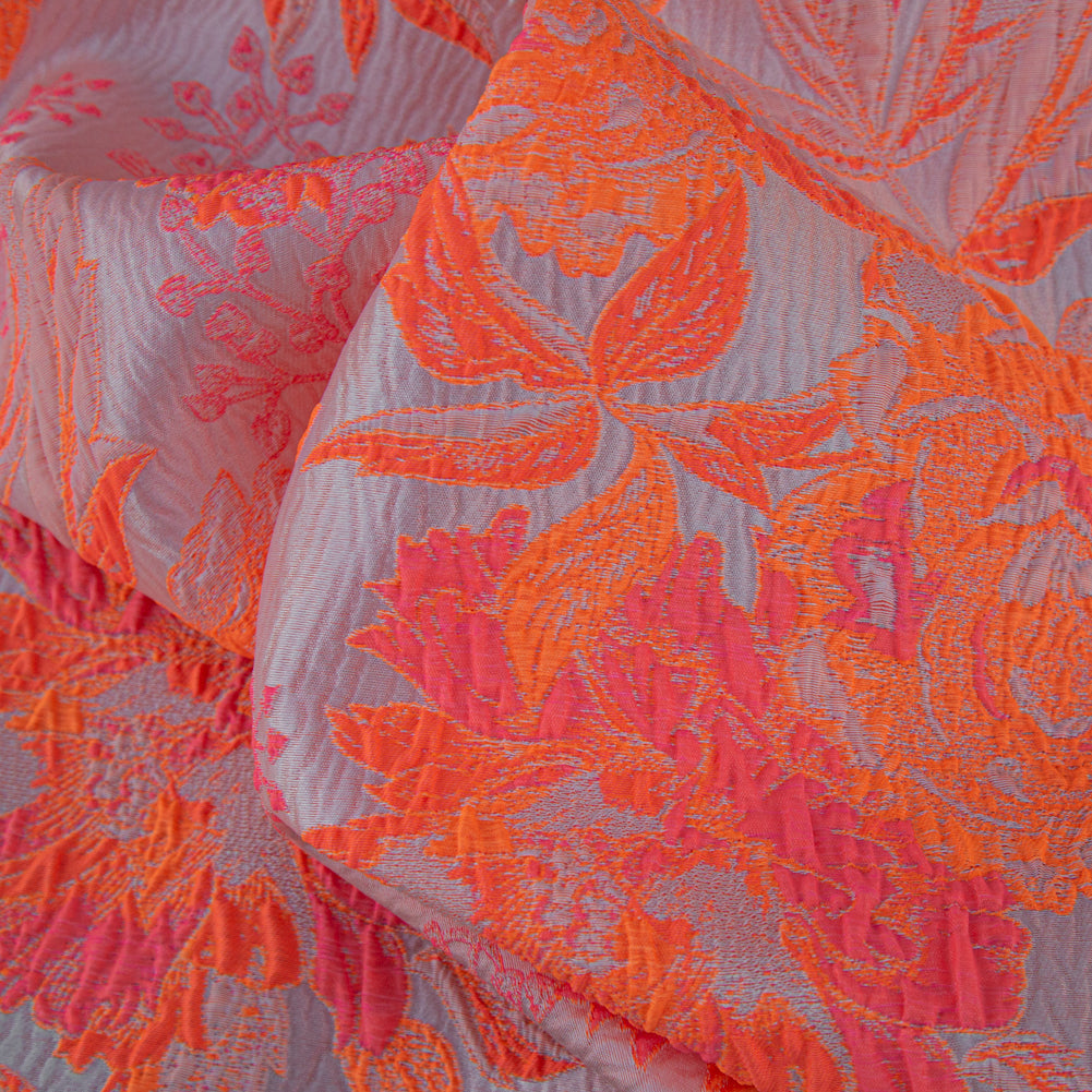 Neon Shocking Orange and Rose Water Foliage Luxury Brocade