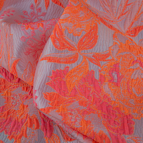 Neon Shocking Orange and Rose Water Foliage Luxury Brocade