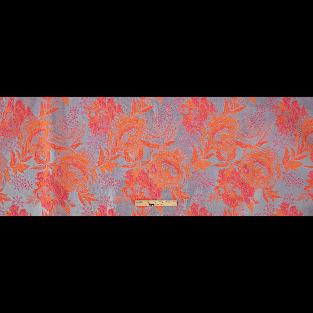 Neon Shocking Orange and Rose Water Foliage Luxury Brocade