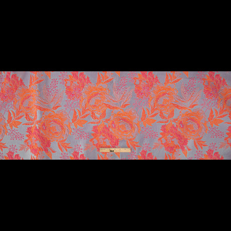 Neon Shocking Orange and Rose Water Foliage Luxury Brocade