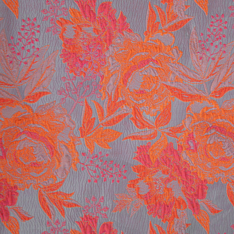 Neon Shocking Orange and Rose Water Foliage Luxury Brocade