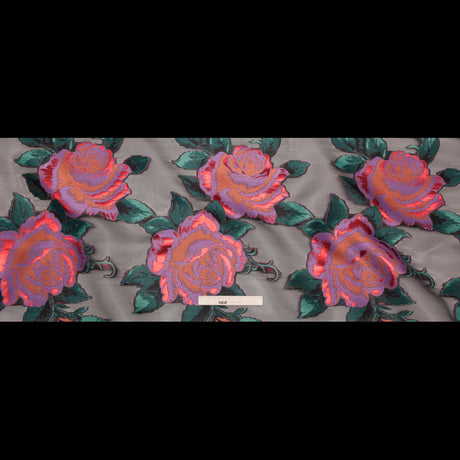 Metallic Space Cherry, Chinese Violet and Rain Forest Floral Luxury Organza Jacquard