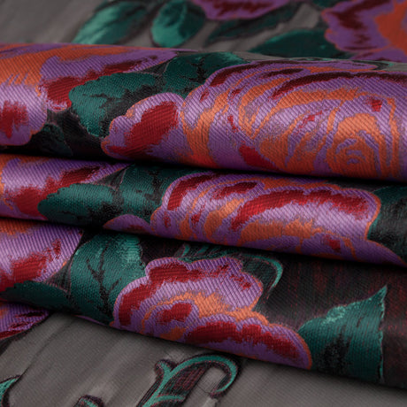 Metallic Space Cherry, Chinese Violet and Rain Forest Floral Luxury Organza Jacquard
