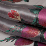 Metallic Gold, Red and Volcanic Glass Floral Luxury Organza Jacquard