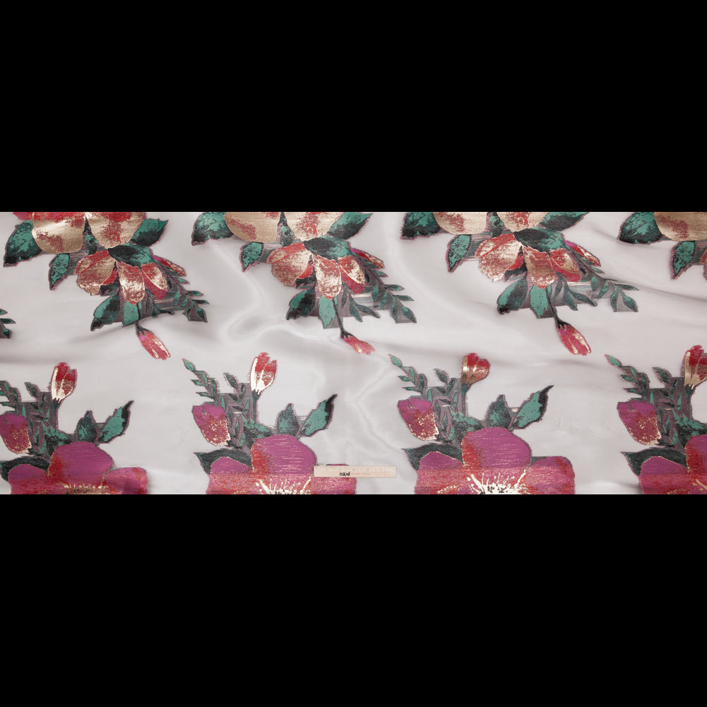 Metallic Gold, Red and Volcanic Glass Floral Luxury Organza Jacquard