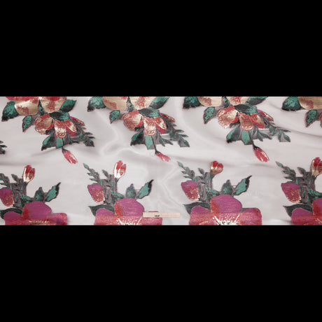 Metallic Gold, Red and Volcanic Glass Floral Luxury Organza Jacquard