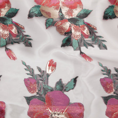 Metallic Gold, Red and Volcanic Glass Floral Luxury Organza Jacquard