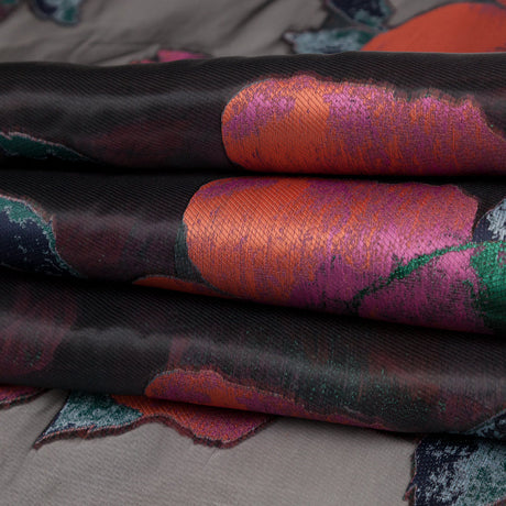 Metallic Evergreen, Cinnamon Stick and Boysenberry Floral Luxury Organza Jacquard