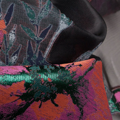 Metallic Evergreen, Cinnamon Stick and Boysenberry Floral Luxury Organza Jacquard
