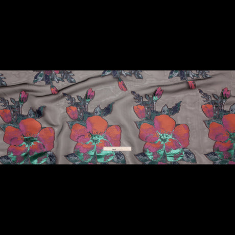 Metallic Evergreen, Cinnamon Stick and Boysenberry Floral Luxury Organza Jacquard