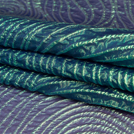 Metallic Green and Moroccan Blue Iridescent Spirals Luxury Organza Brocade