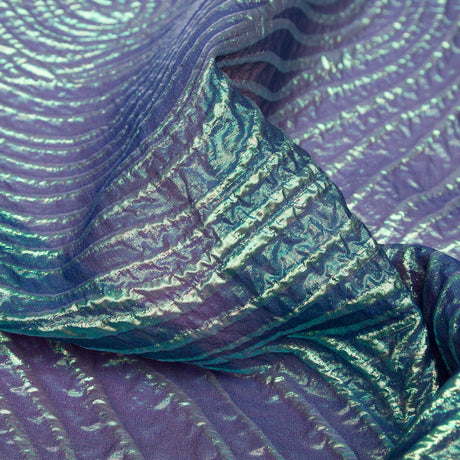Metallic Green and Moroccan Blue Iridescent Spirals Luxury Organza Brocade
