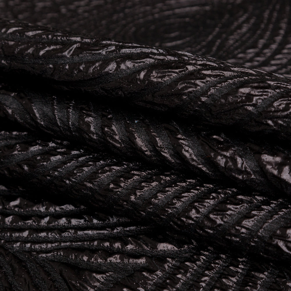 Metallic Black Spirals Luxury Organza Brocade