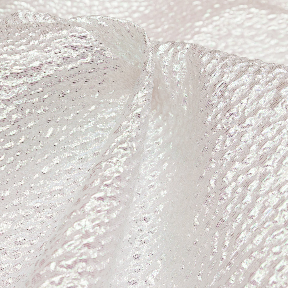 Metallic Bright White and Green Iridescent Bubbly Organza Brocade