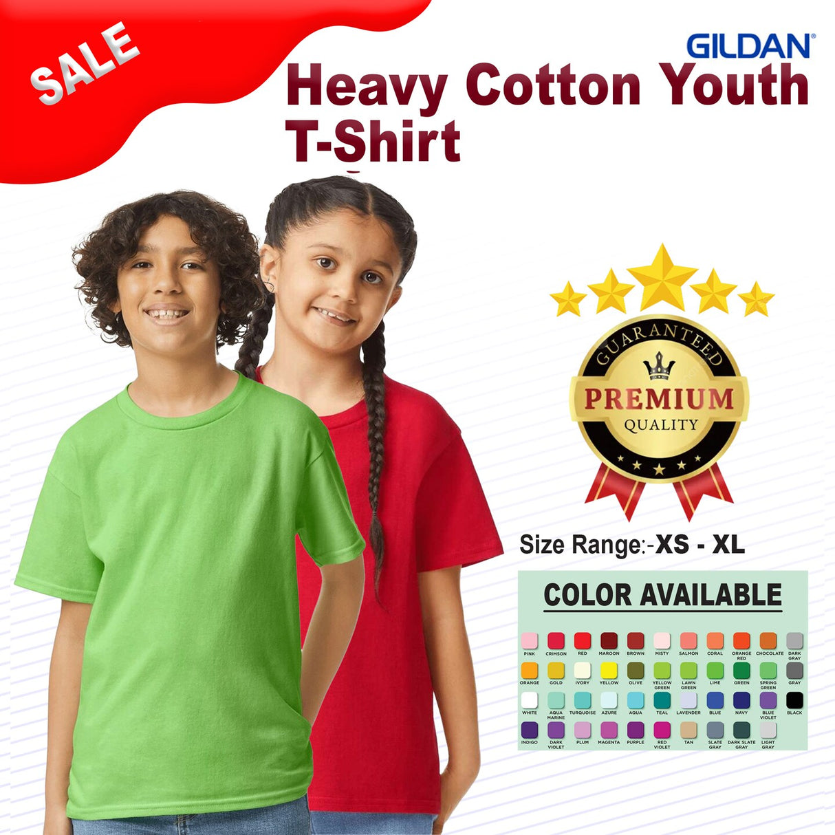 Gildan® Cotton Youth Crewneck Short Sleeve T-Shirt