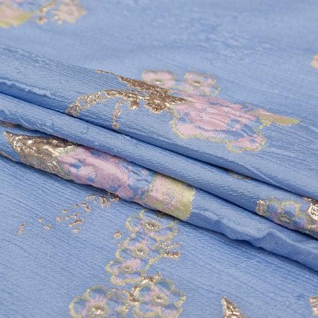 Placid Blue, Weeping Willow and Metallic Bright Gold Floral Luxury Brocade