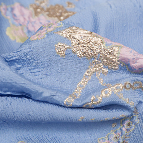 Placid Blue, Weeping Willow and Metallic Bright Gold Floral Luxury Brocade