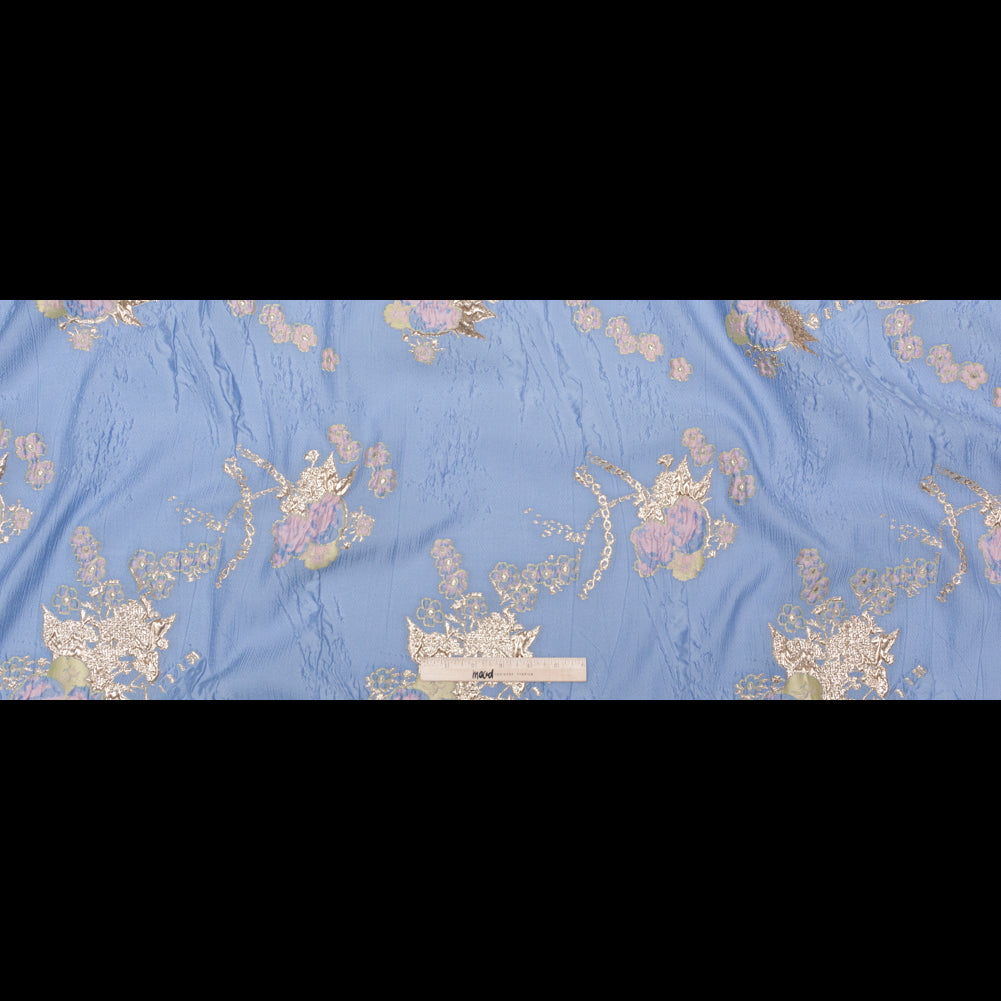 Placid Blue, Weeping Willow and Metallic Bright Gold Floral Luxury Brocade