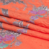Spearmint, Coral and Metallic Gold Floral Luxury Brocade