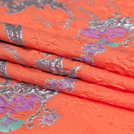 Spearmint, Coral and Metallic Gold Floral Luxury Brocade