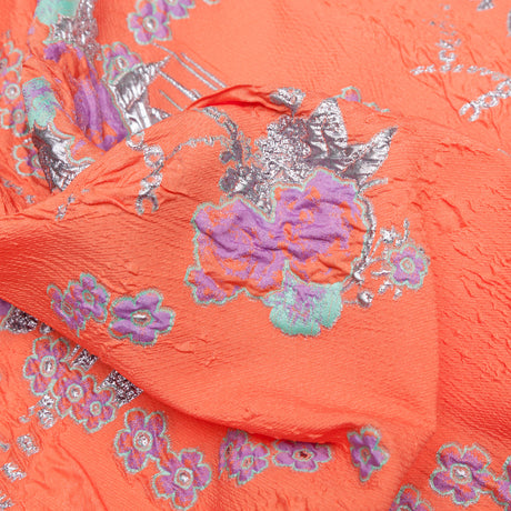 Spearmint, Coral and Metallic Gold Floral Luxury Brocade