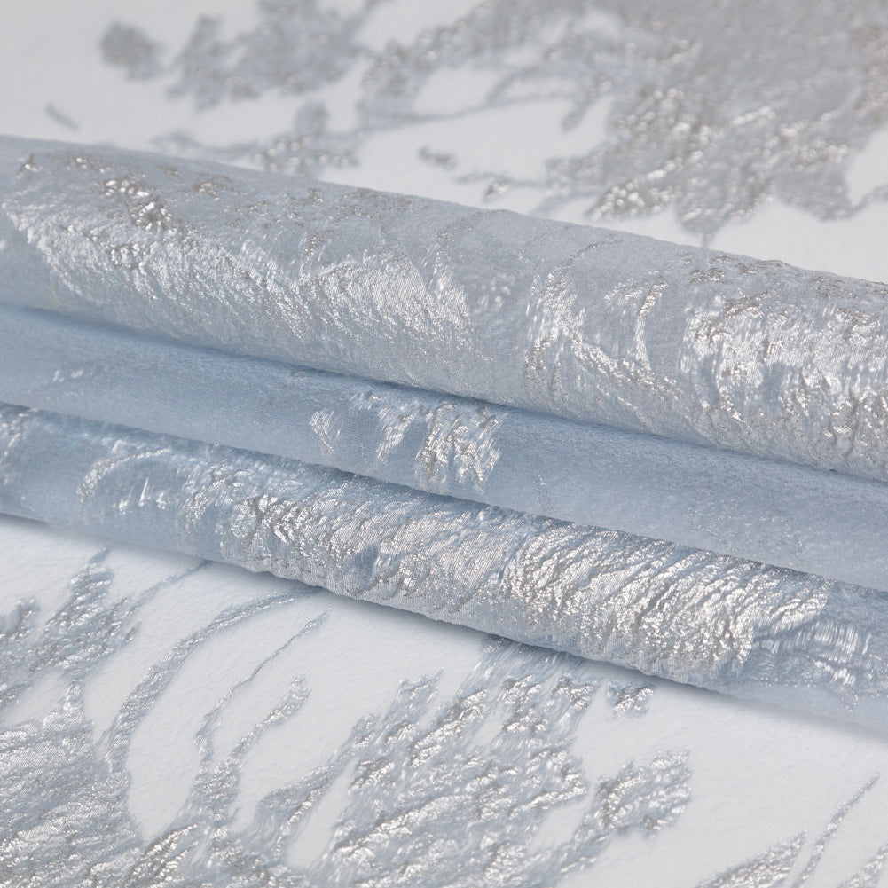 Metallic Silver and Gray Violet Abstract Luxury Organza Brocade