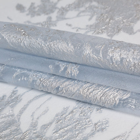 Metallic Silver and Gray Violet Abstract Luxury Organza Brocade