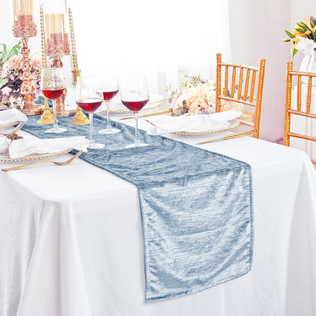Chenille Shimmer Metallic Jacquard Velvet Table Runner 13x108 Dusty Blue