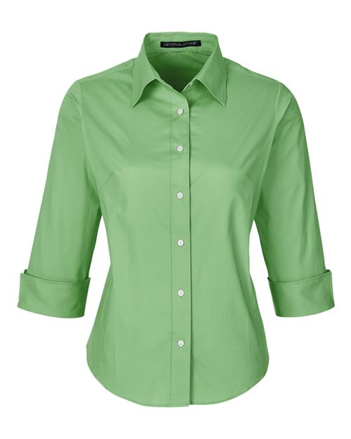 Devon & Jones Women's Perfect Fit Three-Quarter Sleeve Stretch Poplin Dress Shirt