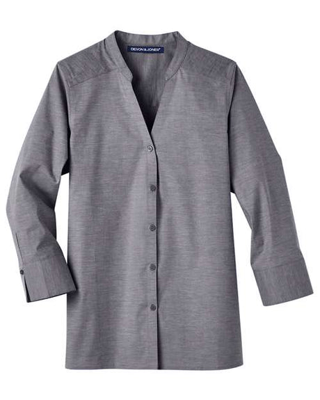 Women's Crown Collection Stretch Pinpoint Chambray Three-Quarter Sleeve Shirt