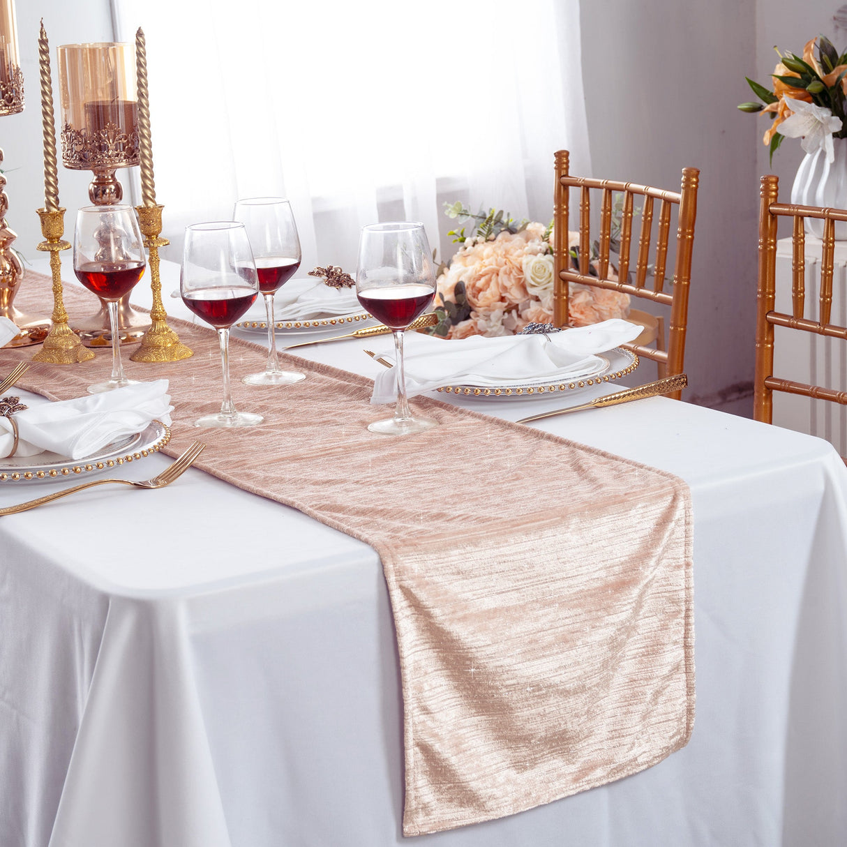 Velvet Table Runner 13x108 Blush Pink/Rose Gold