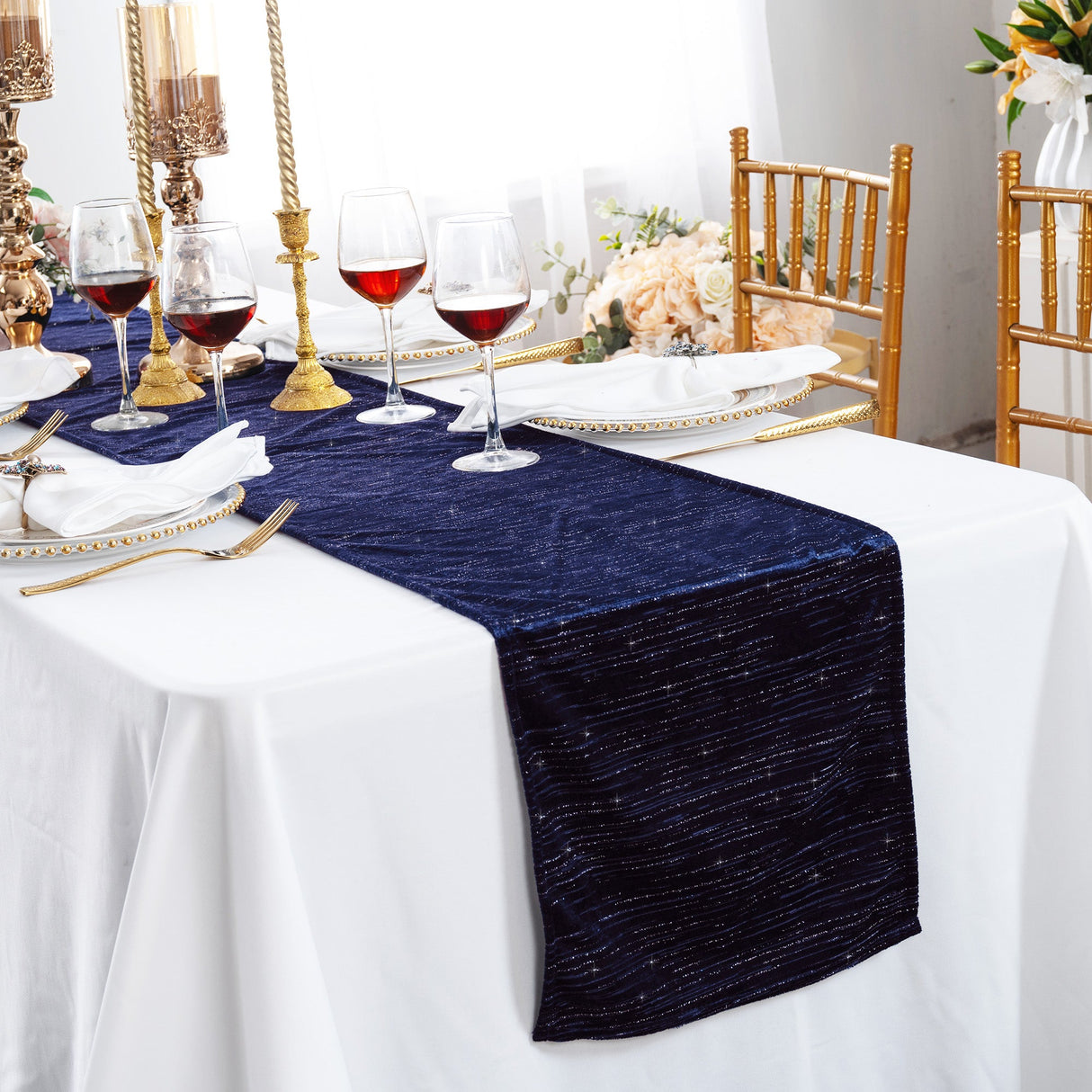 Velvet Table Runner 13x108 Navy Blue