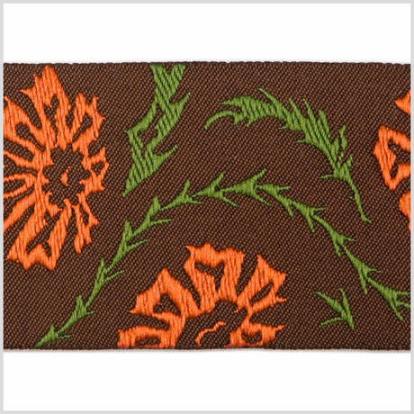 Brown/ Orange Floral French Jacquard Ribbon