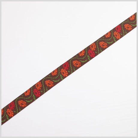 Brown/ Orange Floral French Jacquard Ribbon