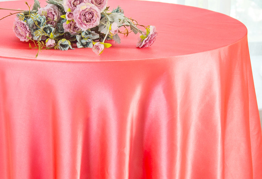 Round Heavy Duty Satin Tablecloth 132" Coral